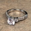 14K White Gold 3 Stone Diamond Encrusted Engagement Ring